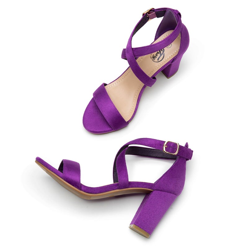 Trary Women's Ankle Strap and Adjustable Buckle Chunky Pump Heel Sandals Purple Size: 7 - Image 5